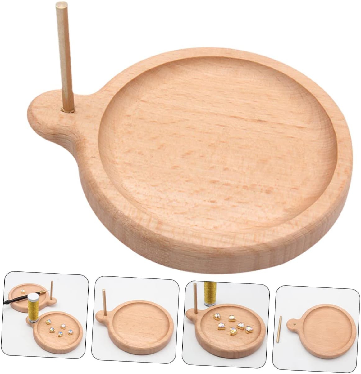Wooden Beading Tray with Spool Holder 2-in-1 Bead Organizer for Jewelry Making Natural Beech Wood for Beaders for DIY Projects and Crafting