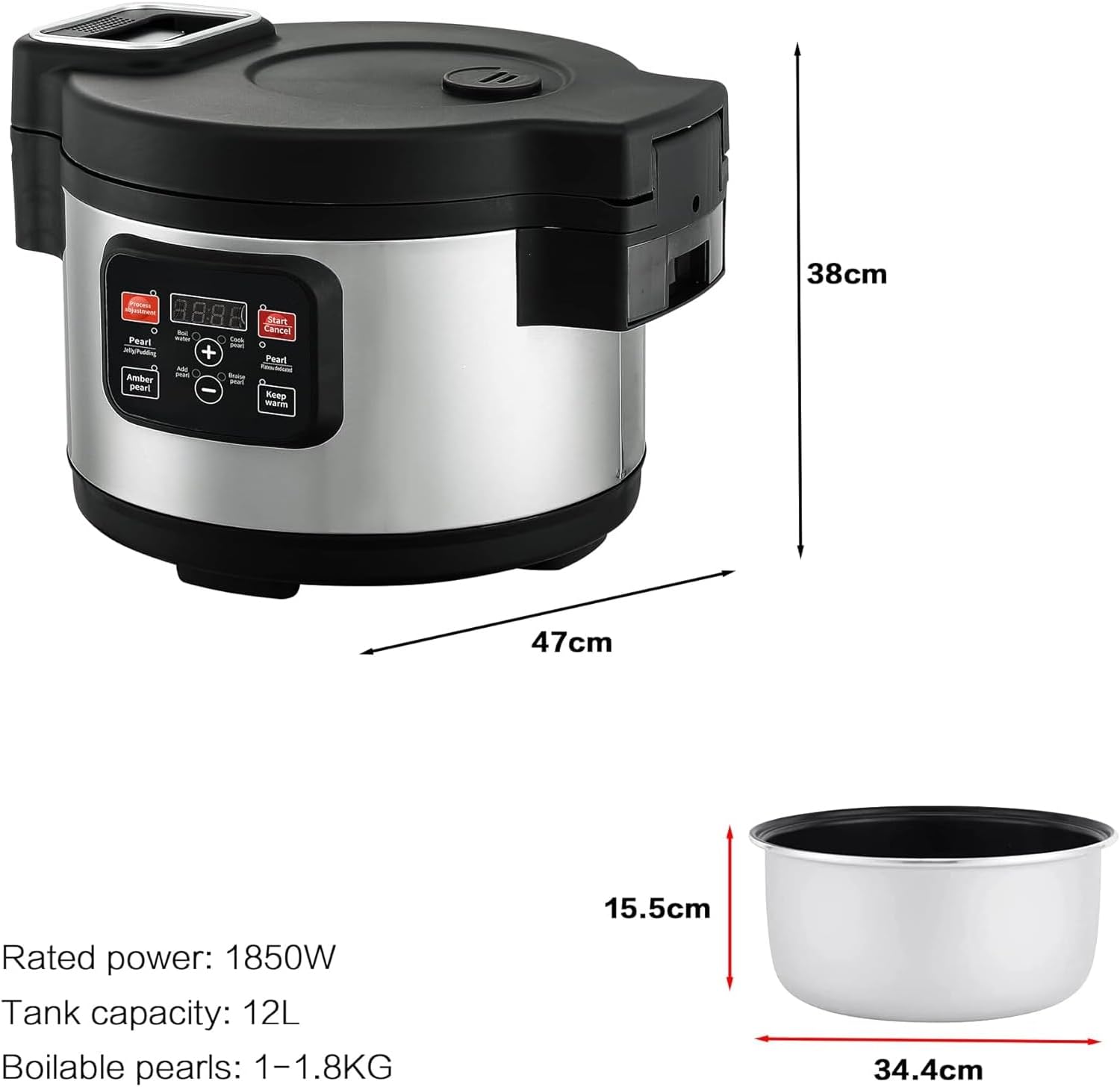 Commercial Boba Maker 5/9/12/16L, Automatic Pearl Tapioca Cooker for Boba Tea & Bubble Tea & Milk Tea, Boba Cooker with Touchscreen (A 12L)