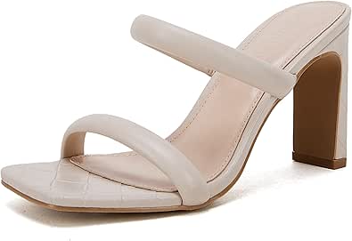 Coutgo Women's Square Open Toe Two Strap Backless Heeled Dress Sandals