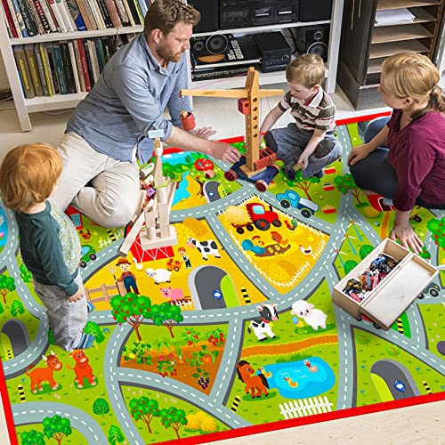 Beetoy Farm Rug Play Mat, Farm Play Mat With 4 Toy Cars, Farm Mat For Kids Country Farm Life Animal And Tractor Area Rug Vivid Farm Play Mat Rug Room Decor Farm Rug For Playroom Bedroom #TOP1