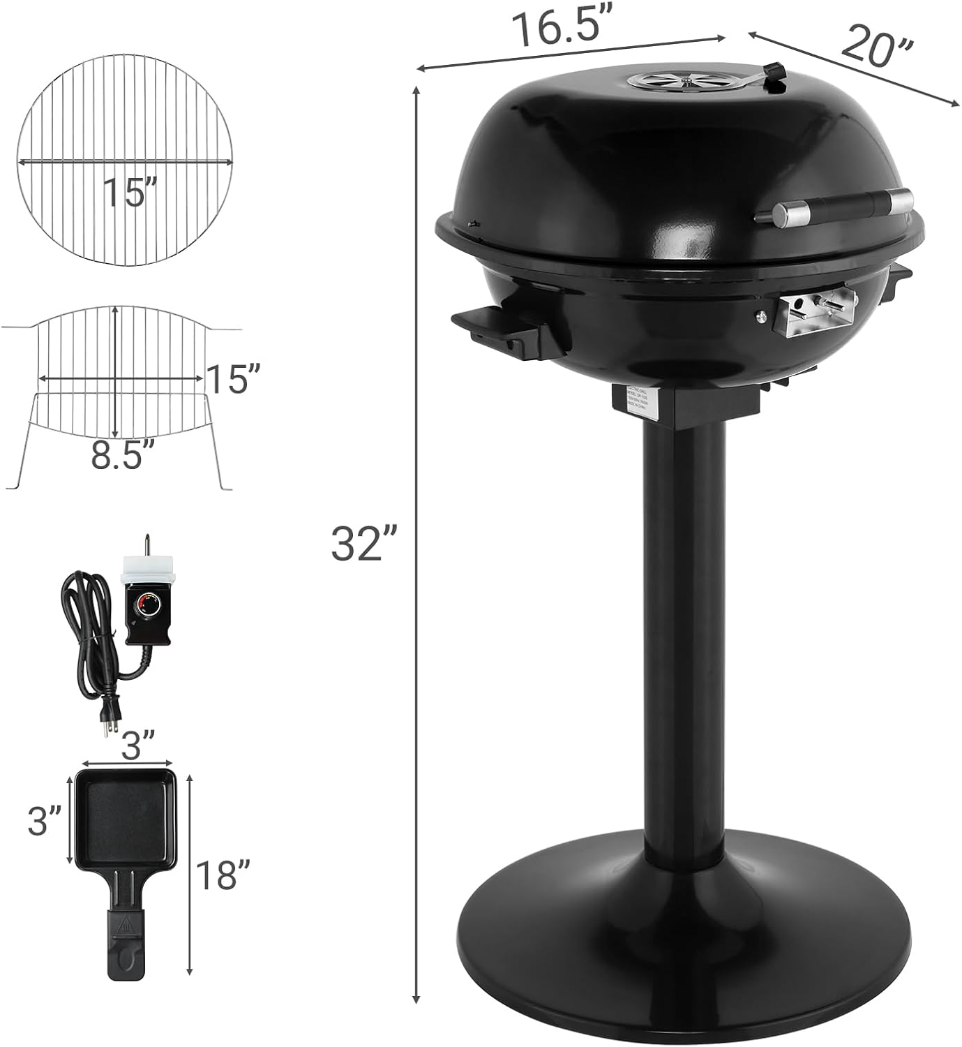 Electric BBQ Grill,Indoor/Outdoor Electric Grill,Double Layer Design,Portable Removable Stand Grill for Cookouts,Barbecues and Small Spaces,1600W,No Tools Required (Black)