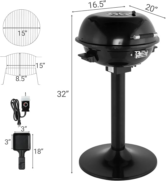 Electric BBQ Grill,Indoor/Outdoor Electric Grill,Double Layer Design,Portable Removable Stand Grill for Cookouts,Barbecues and Small Spaces,1600W,No Tools Required (Black)