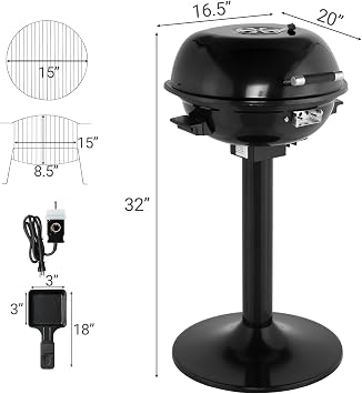 Electric BBQ Grill,Indoor/Outdoor Electric Grill,Double Layer Design,Portable Removable Stand Grill for Cookouts,Barbecues and Small Spaces,1600W,No Tools Required (Black)