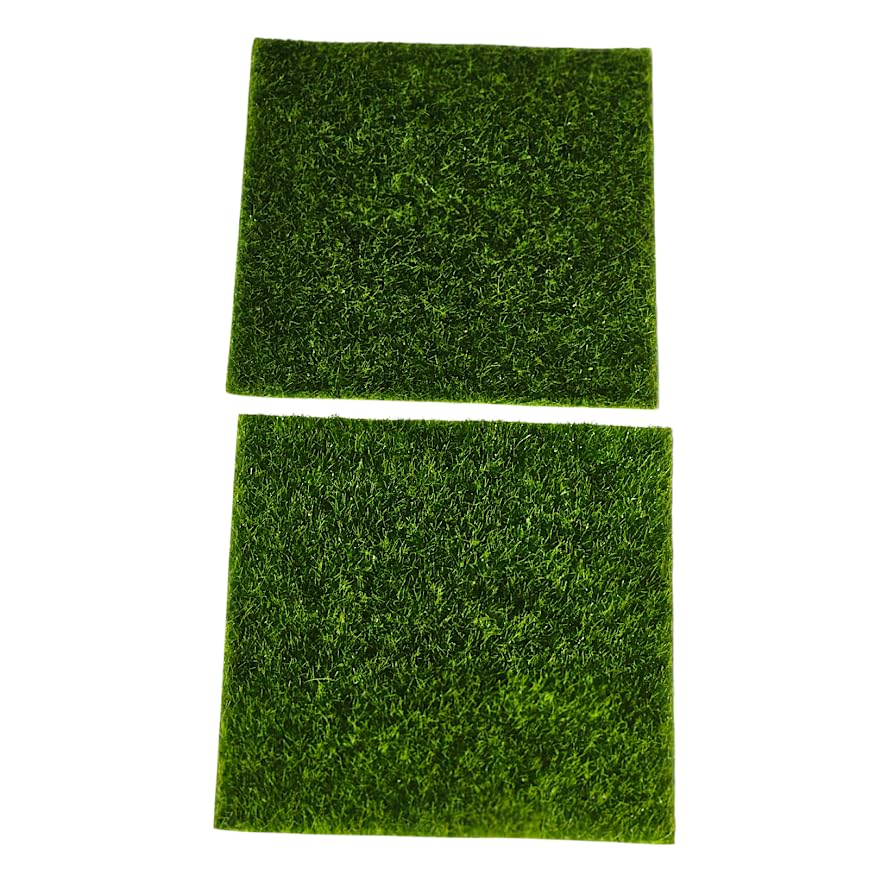 Image of Miniature Grass Patch Set of 2 - Mini Garden Decor Accessories | Dollhouse Landscaping Mat | DIY Terrarium, Fairy Garden Craft Supply | Cute Miniature Decor for Home & Gifting 6x6 inch
