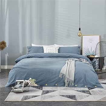 Amazon Com 3 Pieces Simple Style Duvet Cover Full Size Solid Color Blue Bedding Cover Set With Zipper Ties For Him And Her 1 Duvet Cover 2 Pillow Shams Easy Care Soft Durable Denim Blue Queen