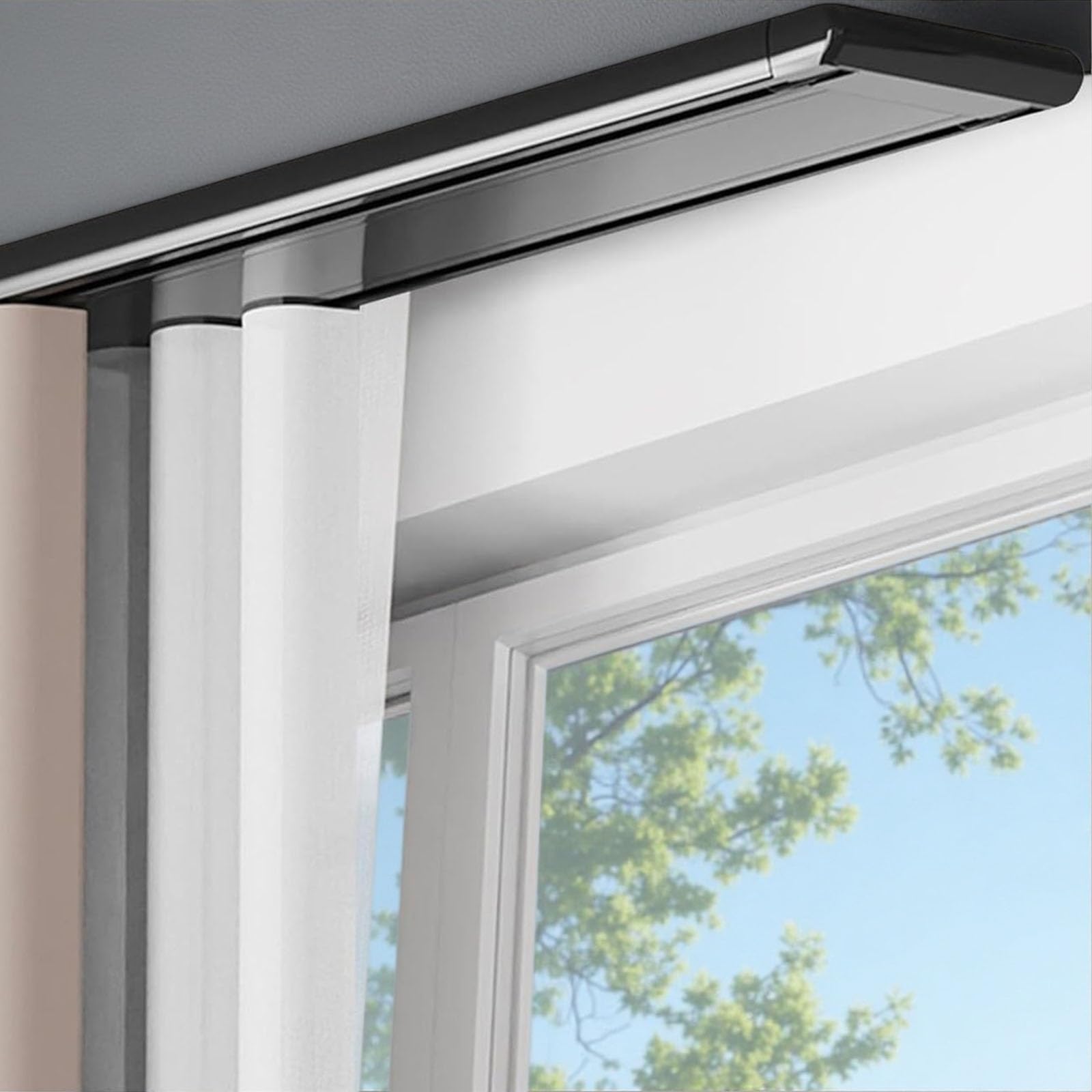 Double Track Curtain Rail Ceiling Mounted Silent Heavy Duty Curtain Track Sliding Rails Room Divider Electrophoresis Aluminum Double Curtain Rail Mount Anti Rust Drapery(Black,1.2m(3.9ft))