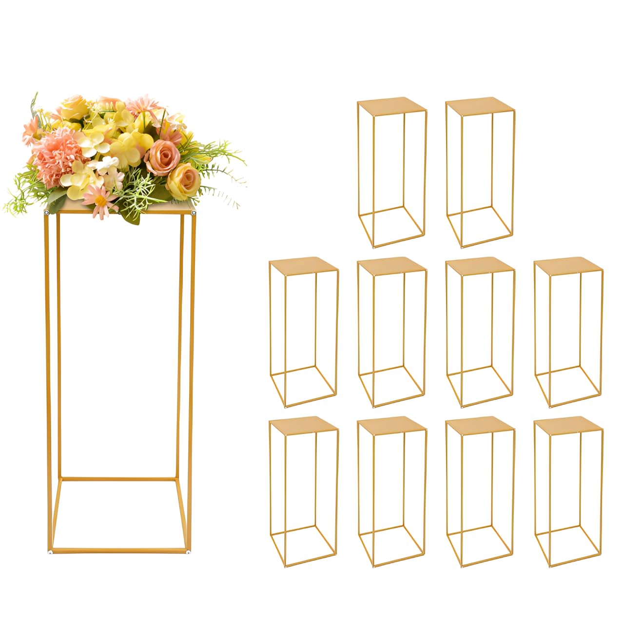 Set di 10 supporti per fiori in metallo dorato, altezza 80 cm, per matrimoni, feste, decorazioni per la casa