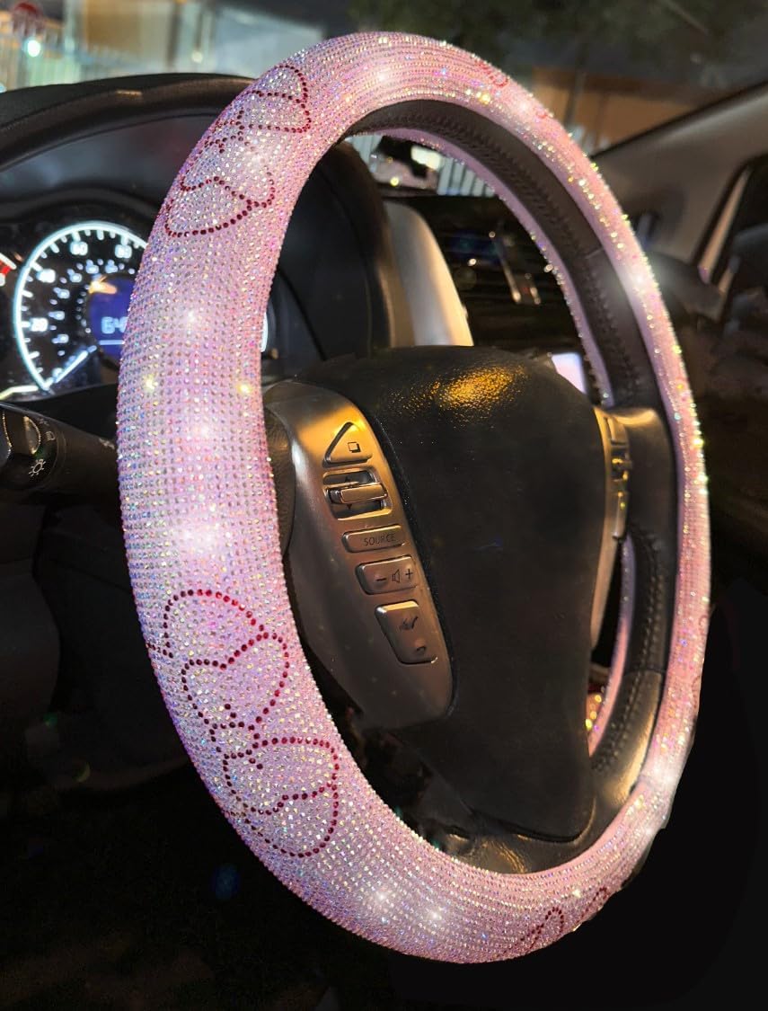 Bling Steering Wheel Cover with Sparkly Diamond Rhinestones, Gorgeous Accessory with Anti Slip Lining Ultra Bling Especially Shiny Mouse Diamond Universal (Seat Belts Silver)