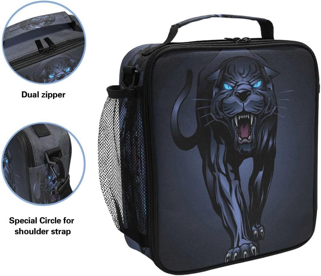 Lunch Box, Angry Black Panther Prep Kids Cooler Insulated Lunch Bag Tote Freezable Shoulder Strap Waterproof Picnic Meal for School Office - Image 2