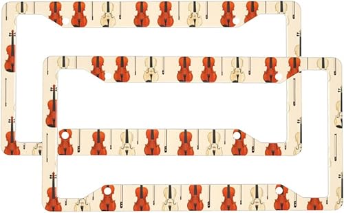 2 Pcs Car License Plate Frames for Women Men - Vintage Violin Print Aluminum Solid License Plate Cover for Car Accessories for Women Men with Screws