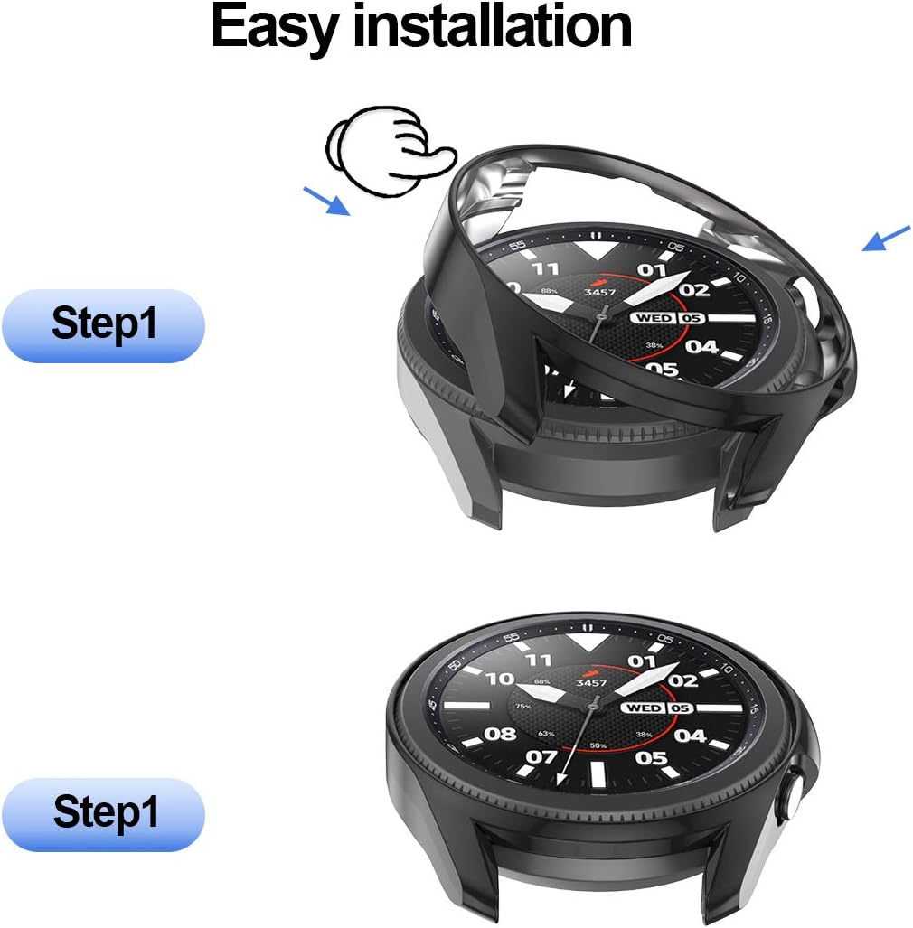 2 Pack Case for Samsung Galaxy Watch 3 45mm, Haojavo Hard PC Protector Slim Shock-Proof Cover All-Around Protective Bumper Shell for Samsung Galaxy Watch 3 45mm Smartwatch Bands Accessories