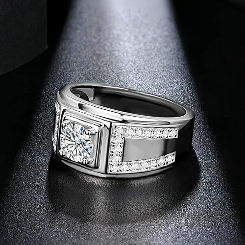 Atta Gems Moissanite Engagement Rings For Men,1.0 Ct D Color Round Cut Wedding Band 14K White Gold Plated 925 Sterling Silver Rings Anniversary Rings #TOP4