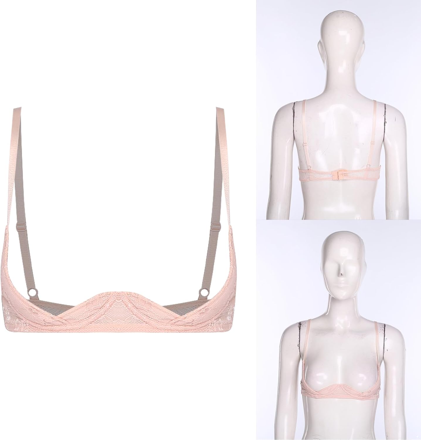Mufeng Women's Balconette Bra Floral Lace 1/4 Cup Push-up Underwire Lingerie for Honeymoon
