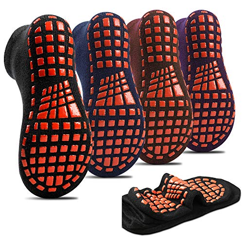 Non-slip Indoor Trampoline Socks ,Sticky Grip floor Anti-Skid Socks Yoga Rubber Bottom Breathable Cotton Socks 4Pairs