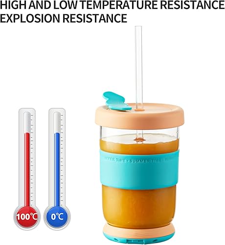 Miniatura 2 de TKK Vaso de vidrio con popote y tapa, reutilizable, de 15 onzas, taza de café helado, boca ancha, taza Boba, vaso de té con burbujas, vaso para