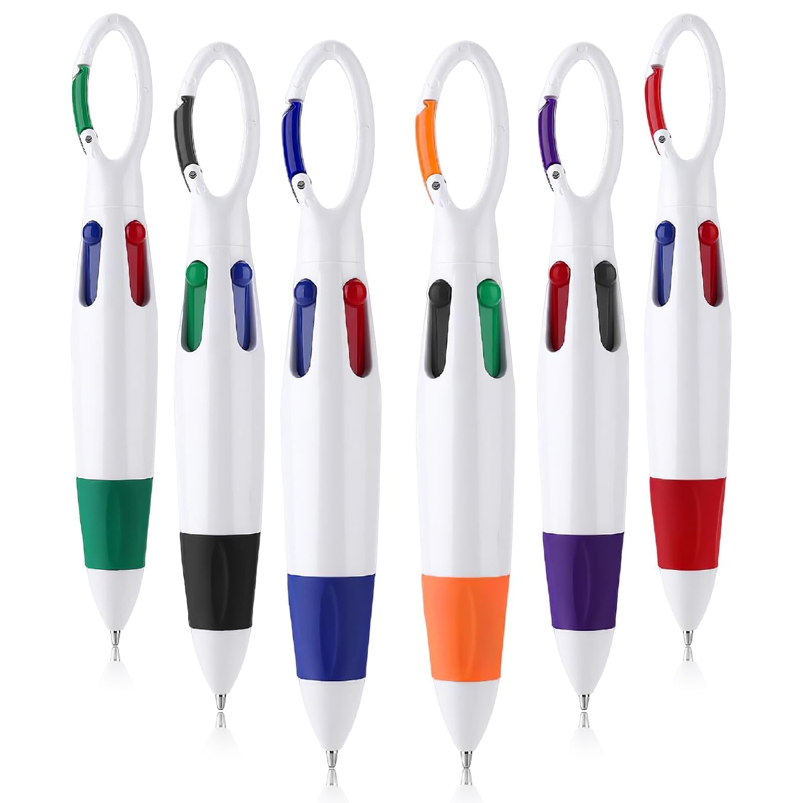 Wvbzf 6 Pcs Lanyard Pen, Multi Coloured Pens All In One, Portable Multicoloured Pen, 4 In 1 Shuttle Retractable Pens with Buckle Keychain On Top for Office School Supplies Students Gifts Party Favors