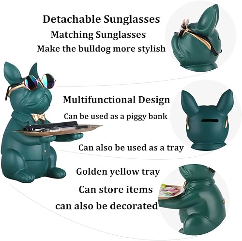 Miniatura 3 de Bandeja de resina moderna para bulldog, bandeja de estatua, soporte para llaves, bandeja de joyería de caramelos, aretes, bandeja adecuada para