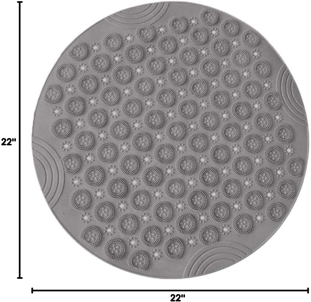 Textured Surface Round Non Slip Shower Mat Anti Slip Bath Mats with Drain Hole in Middle for Shower Stall,Bathroom Floor,Showers 22 x 22 inches Grey
