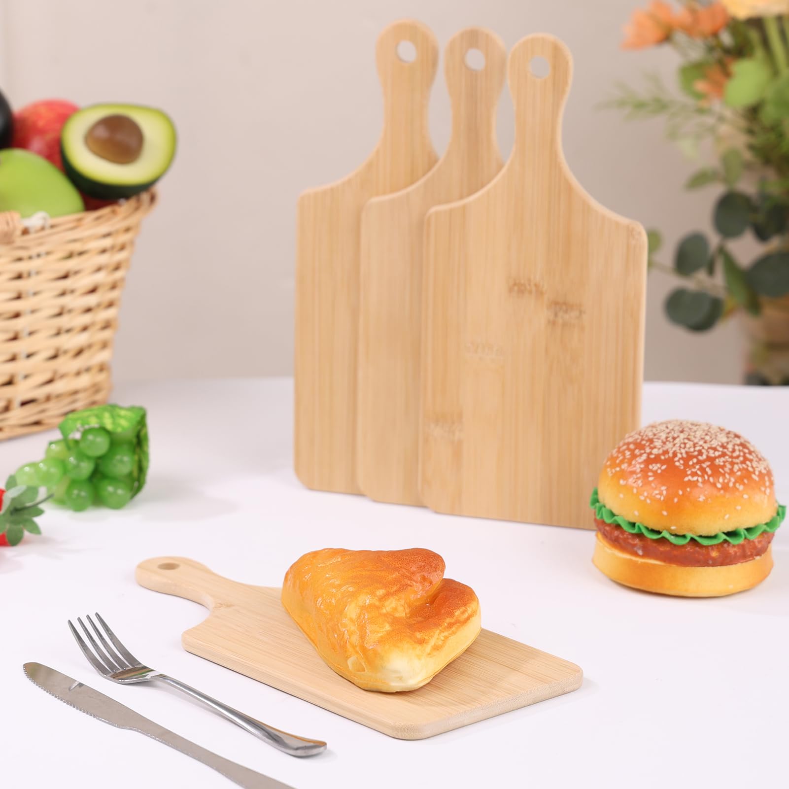 Lot de 8 planches à découper en bambou réversibles de 27,9 x 12,7 cm avec poignée antidérapante pour viande, légumes, fruits et fromage
