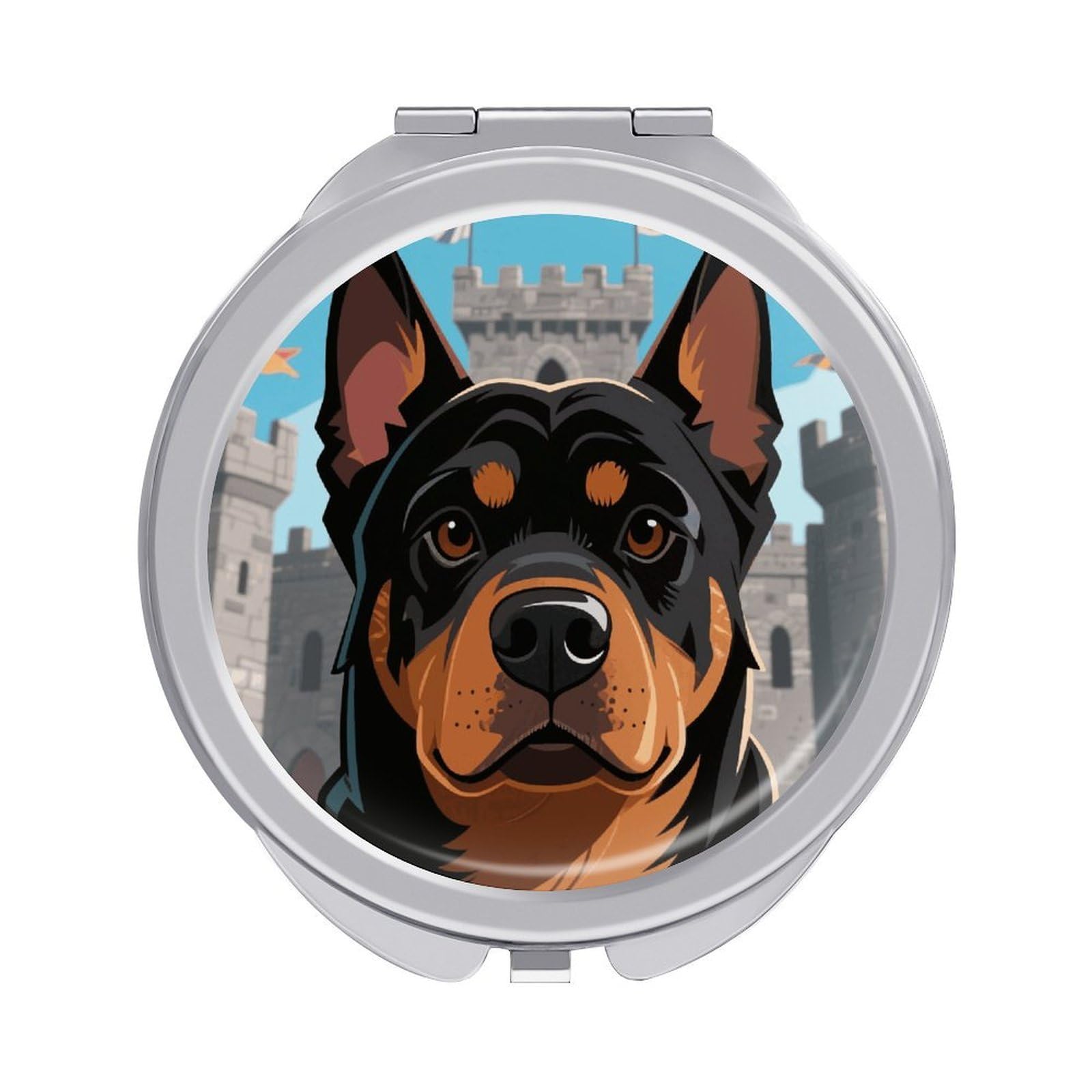 VstaDank Rottweiler Travel Makeup Mirror Fashion Folding Handheld Pocket Mirrors Portable Cute Mini Mirrors Round Compact Mirror for Purse Handbag& Gift Home Outdoor Use