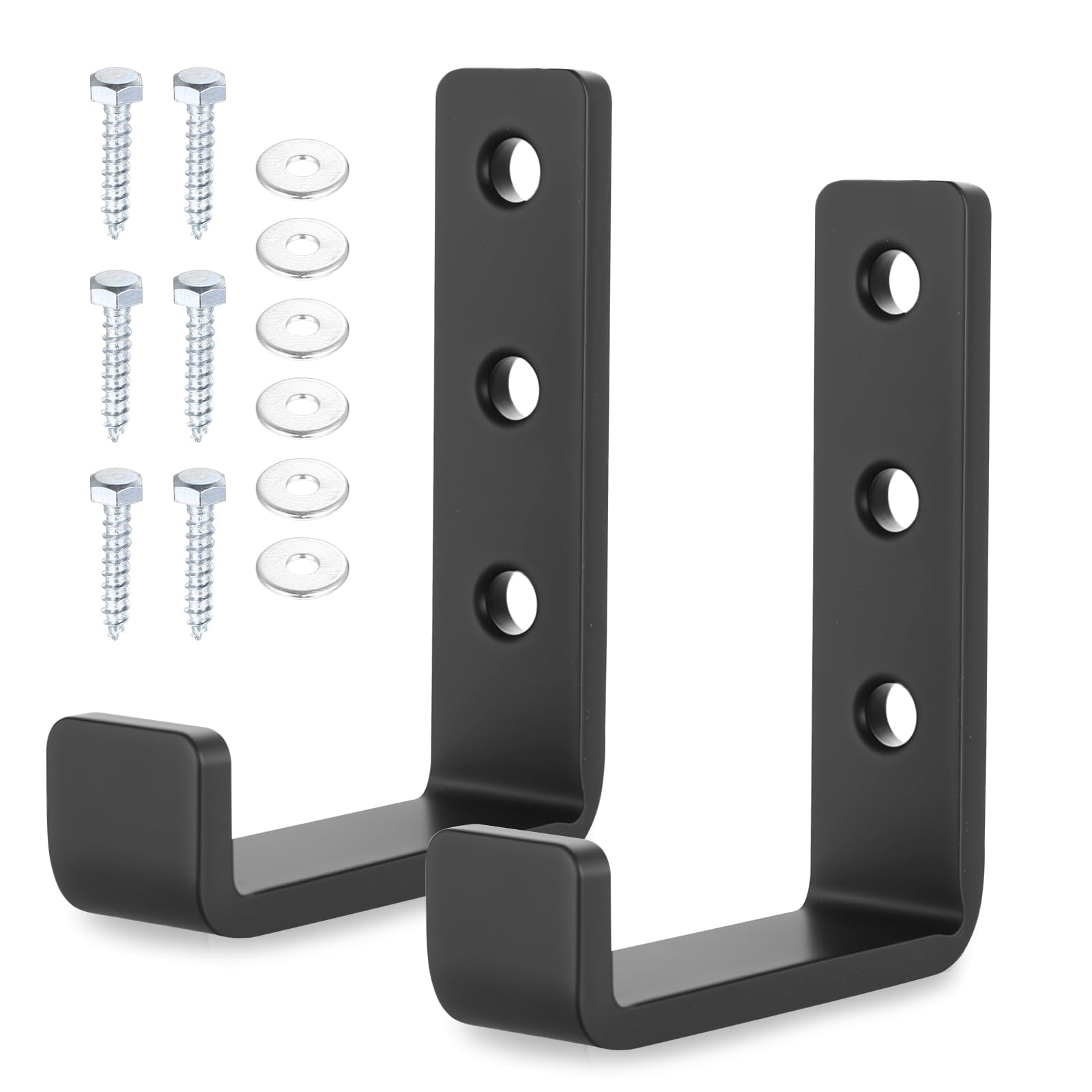 2 Pcs Gancho de Pared para Garaje, Ganchos de Pared en J Resistentes, Ganchos Pared Colgar Herramientas de Garaje, Cobertizos, Mangueras, Escaleras, con Tornillos (Negro)