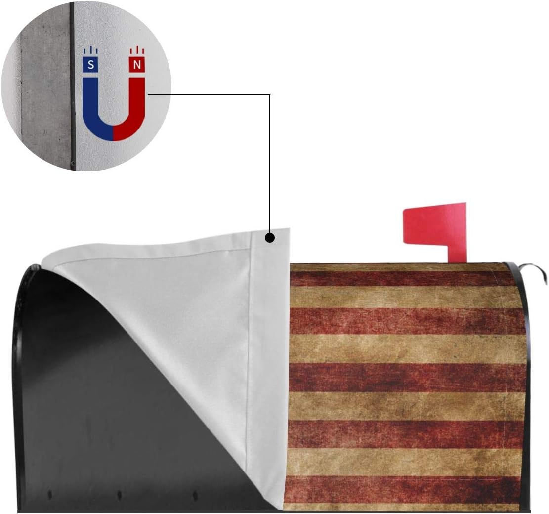 Retro American Flag Mailbox Cover Magnetic Post Box Covers Wraps Large Size 25.5x21 Inches for Garden Yard Decor