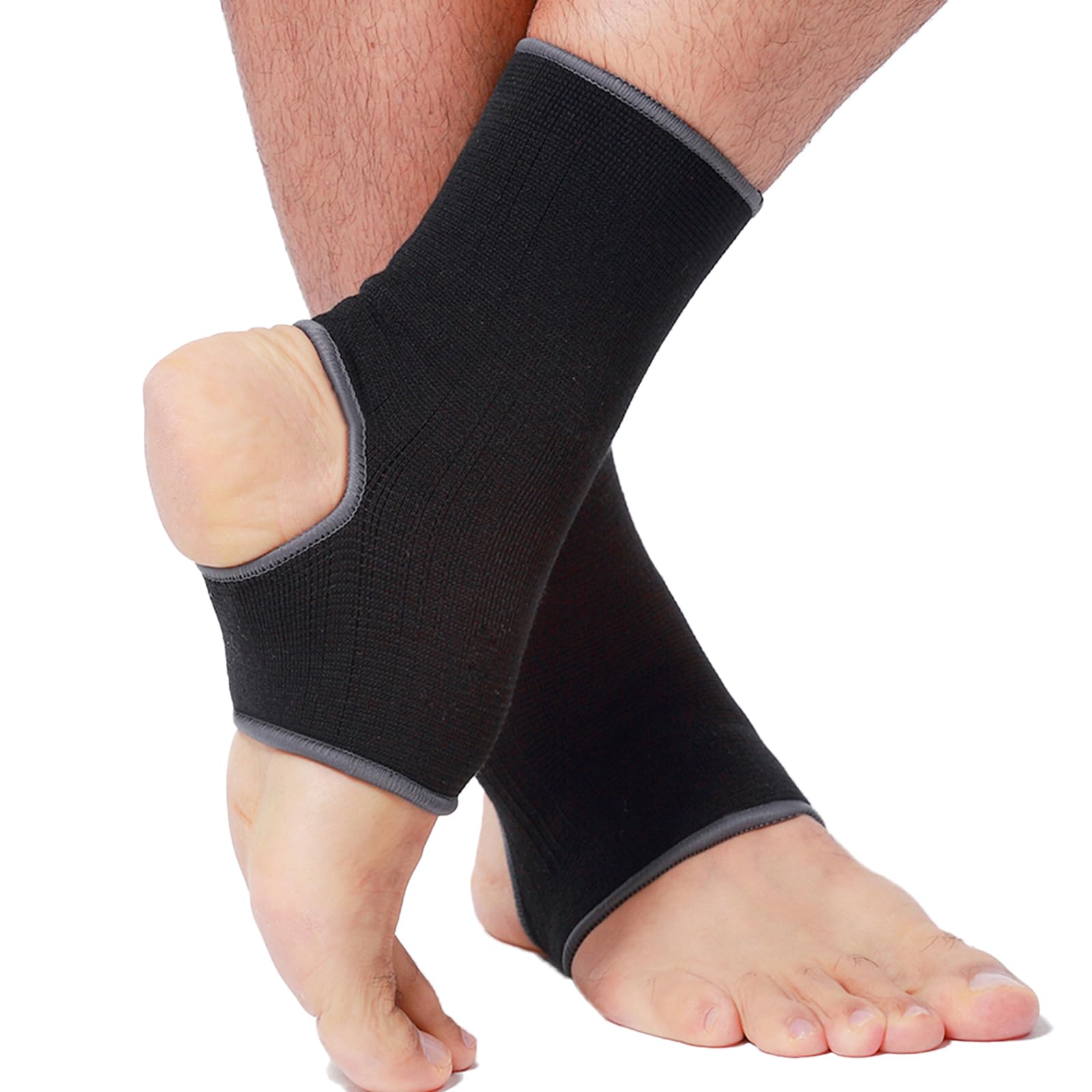 NeoTech Care Ankle Support Sleeve - Open Heel, Light, Elastic & Breathable Knitted Fabric - Medium Compression - For Men, Women, Kids - Right or Left Foot (Black Color, Size M, 1 Pair)