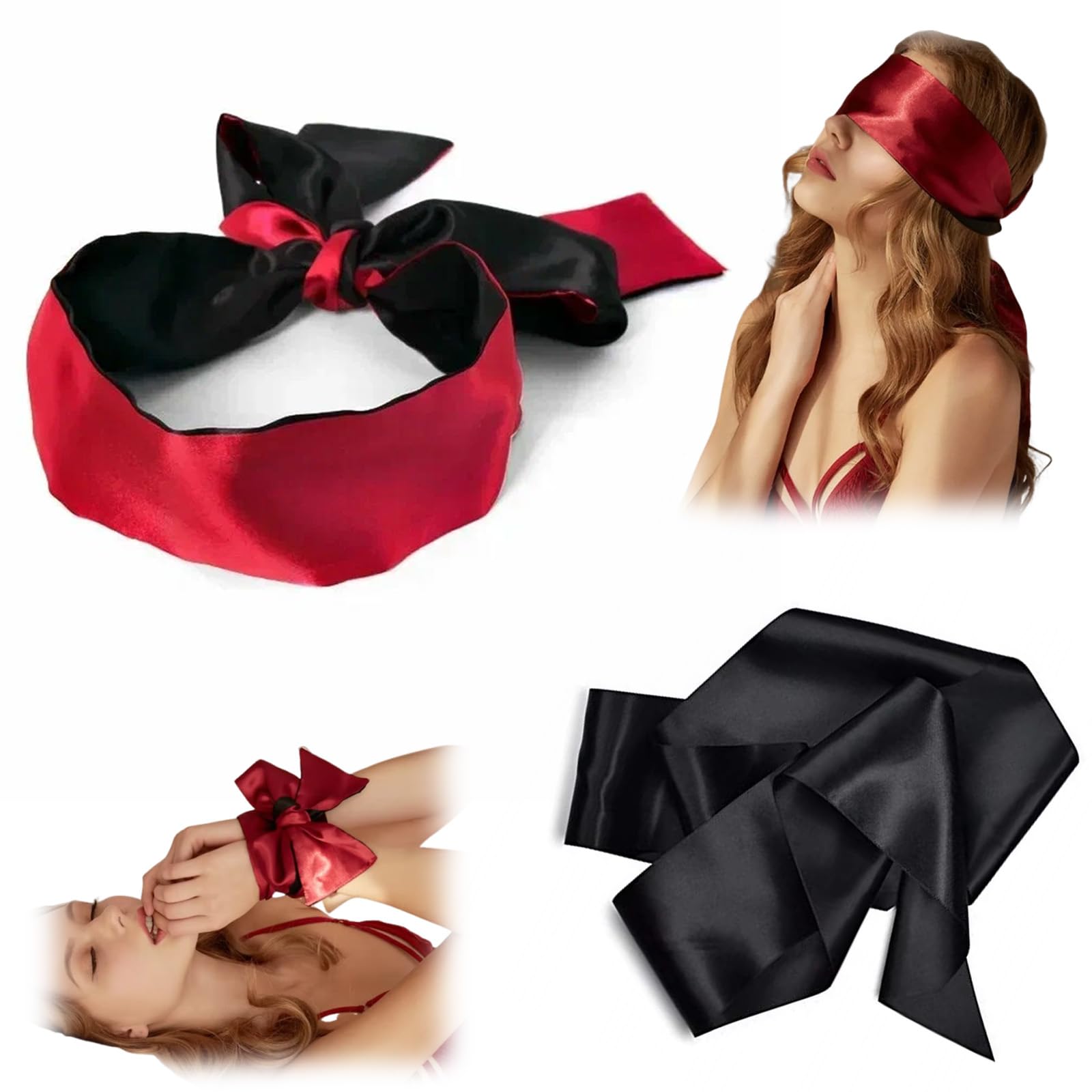 Nurhore 2PCS Blindfold for Couples Games, Comfortable Satin Eye Mask Blind Folds for Adult Play Sleeping, Sleep Eye Masks Blindfold Fluffy Handcuffs Play, Hand Tie Blindfolds Women Girls