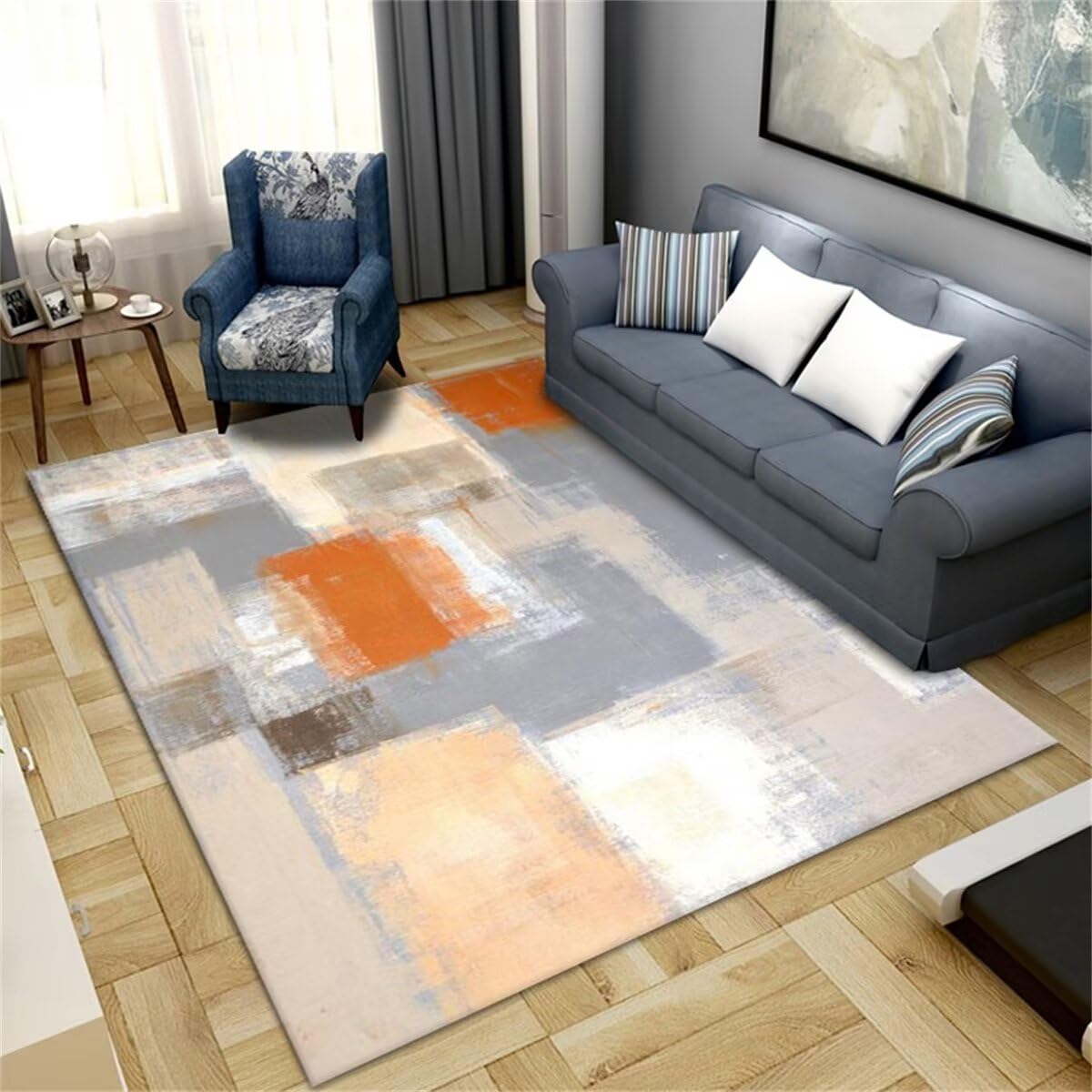 Tapis abstrait orange et gris 120x140 cm pour un dressing chic