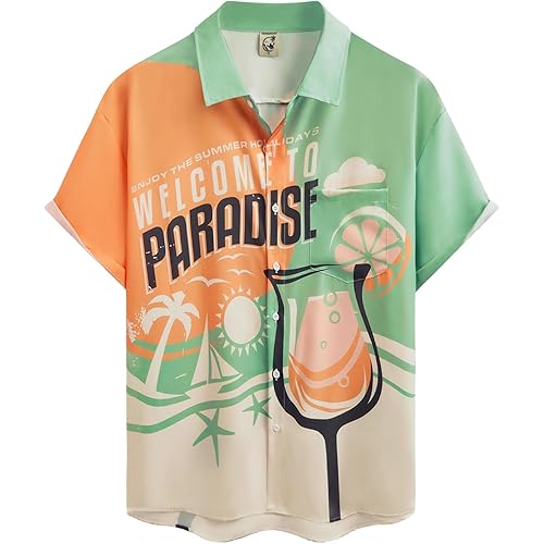Hardaddy Men's Summer Hawaiian Shirts Funny Performence Printed Button Down Casual Bowling Shirt