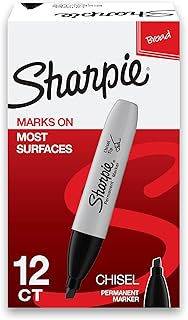 Sharpie Marker Permanent, Chisel Tip Permanent Marker Chisel, 12 Pack, Black Ink (38201)