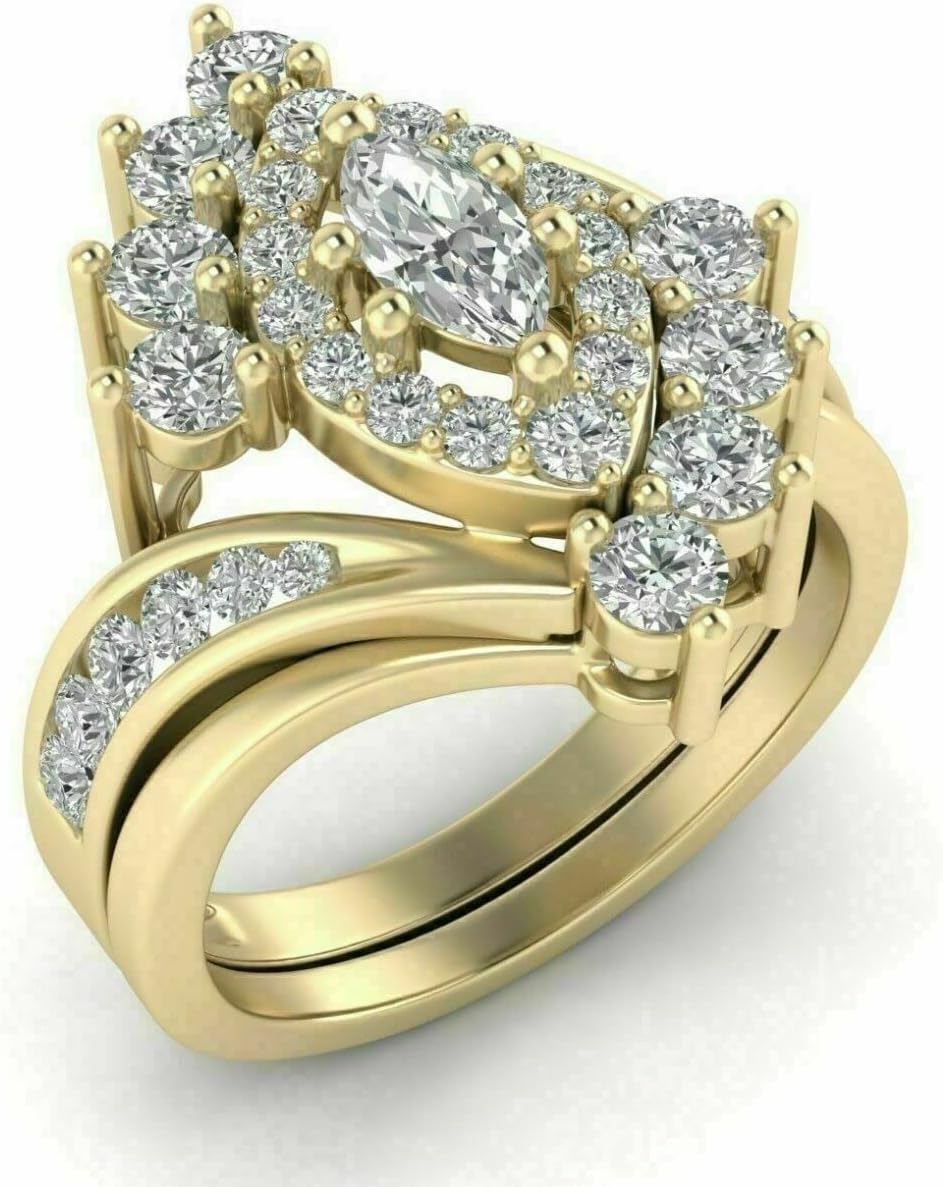 Ranjeeta Marquise & Round Cut White Diamond 925 Sterling Silver 14K Yellow Gold Over Diamond Engagemen Bridal Ring Set for Women
