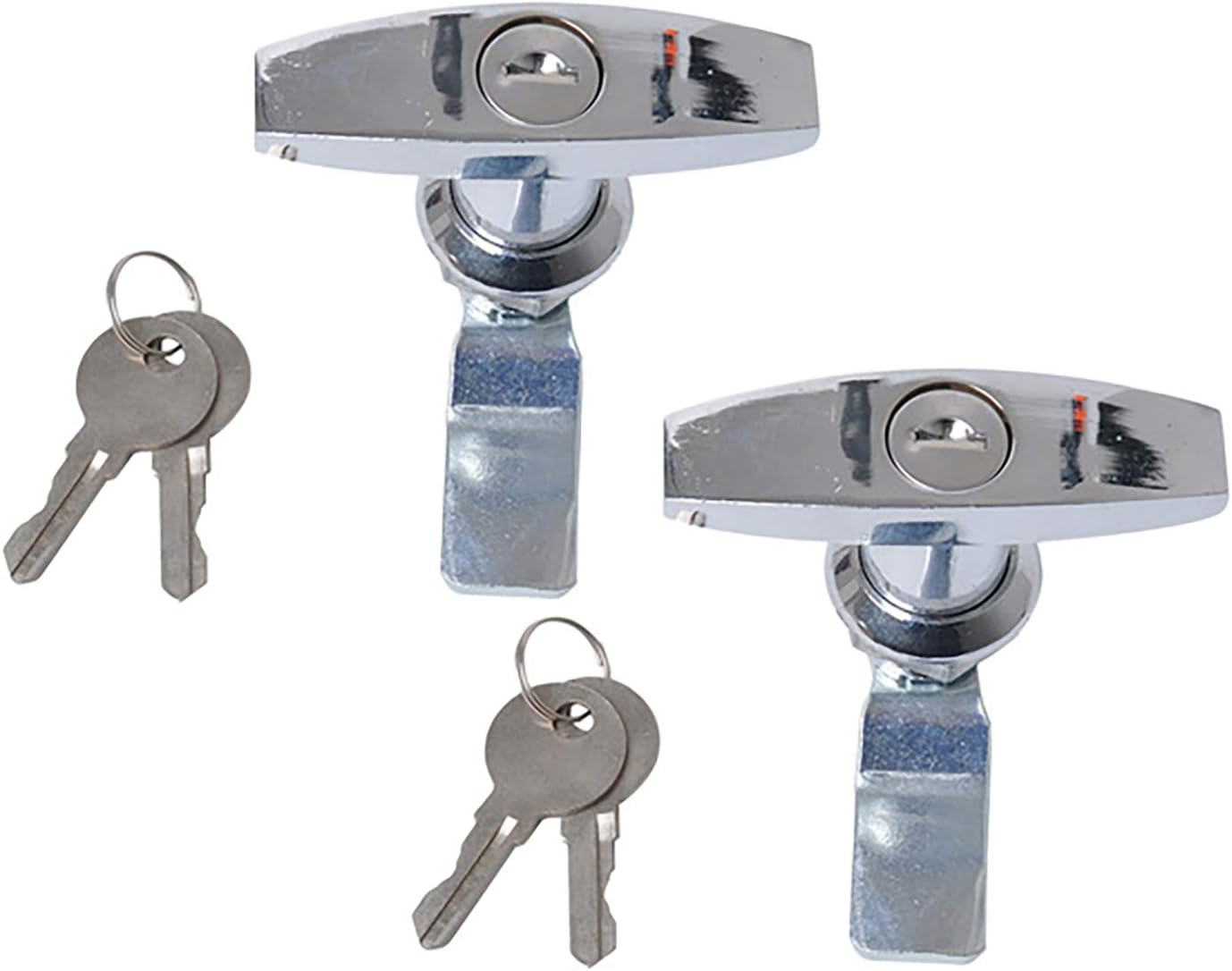 2PCS T-Handle Door Lock Latch Truck Cap Camper Trailer Cabinet T-Handle Garage Door Lock for Car RV Toolbox Locks (Chrome)