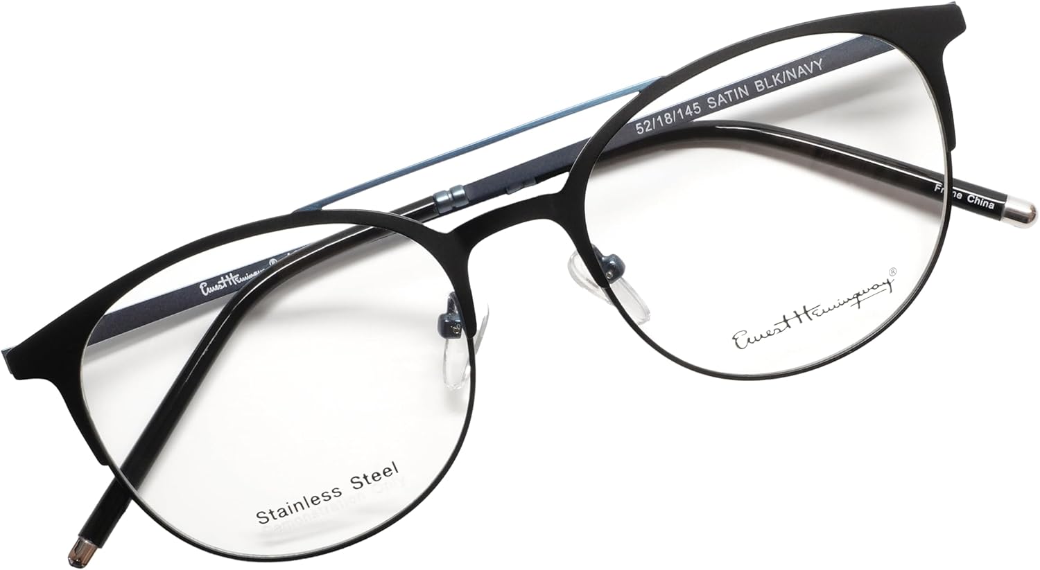 Ernest Hemingway Men's 4810 Satin Black/Navy 52mm Eyeglasses, Size 52-18-145 B45