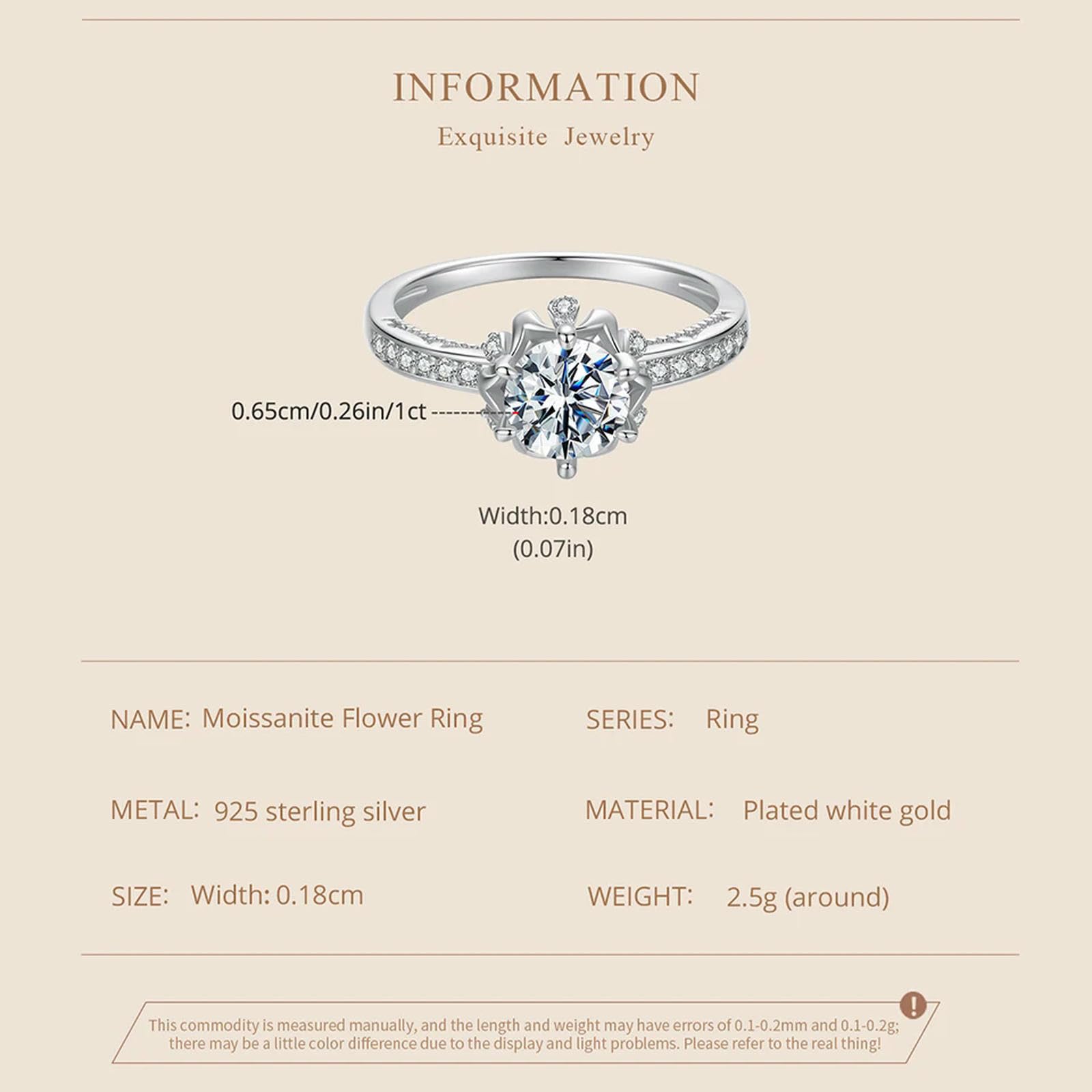 Anillo De Compromiso De Moissanita En Plata De Ley 925 Con Solitario De Diamante Y Moissanita Redonda De 1 Ct, Color D Vvs1 Ex