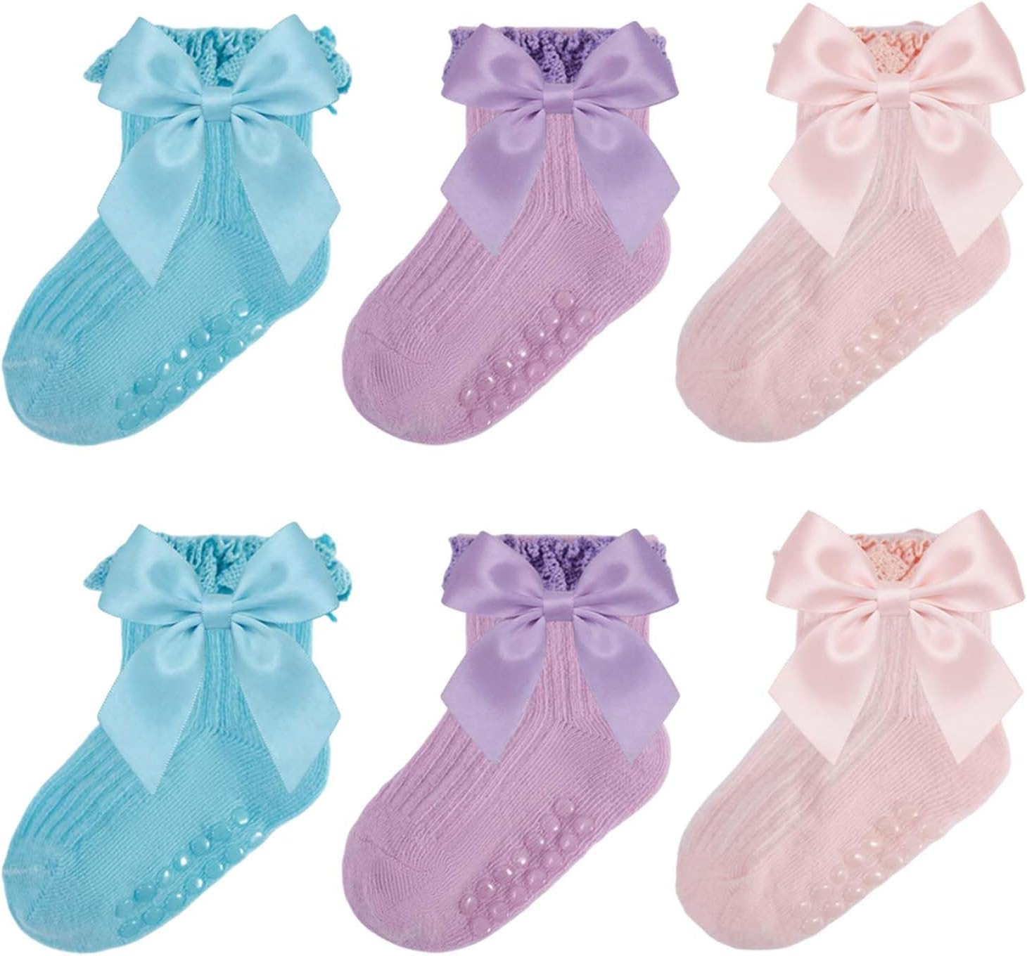Baby Socks Baby Girl Non Slip Grip Ruffle Socks with Bows Soft Cotton Toddler Girl Sock with Grips Newborn Infant