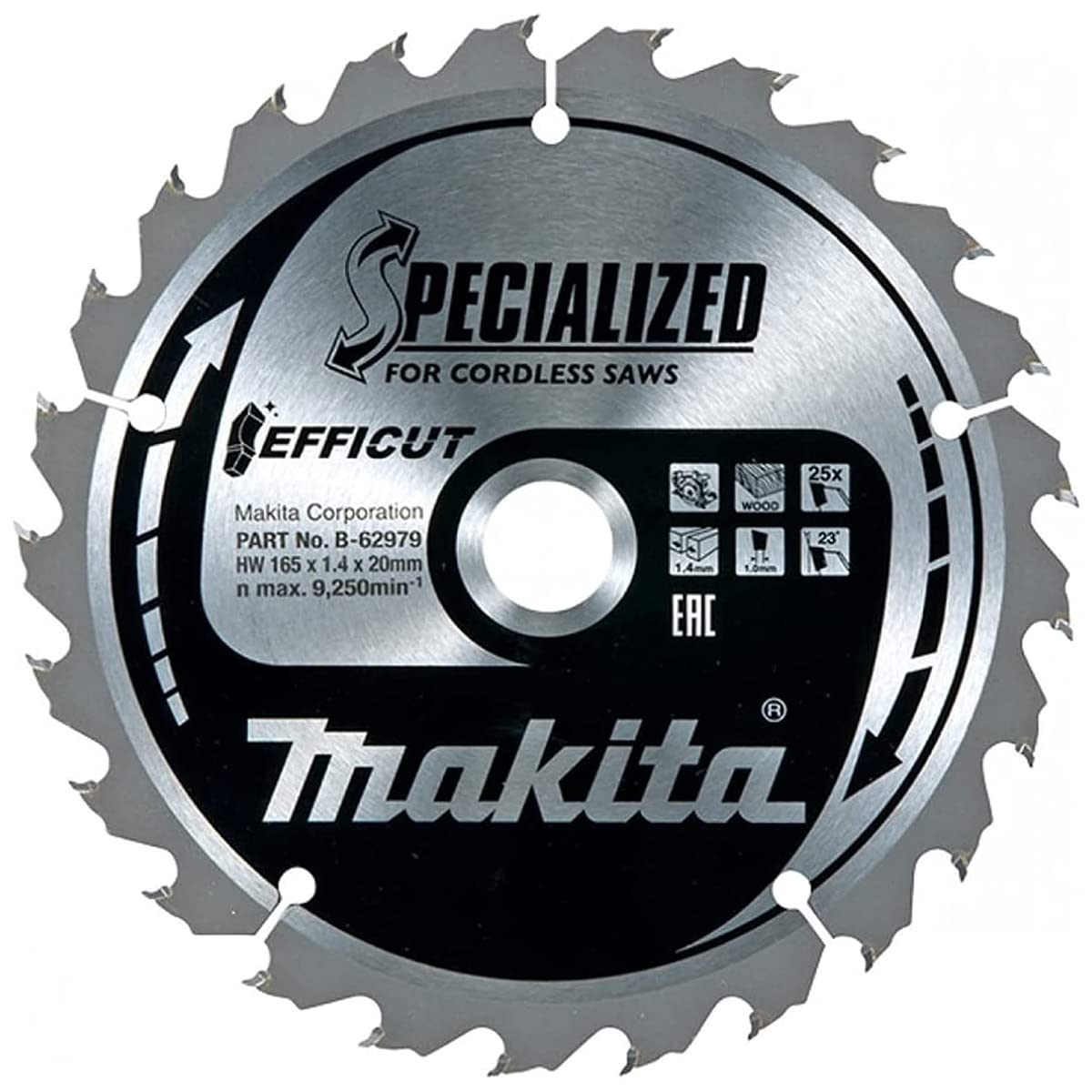 Makita B-62979 Efficut Cordless Plunge Saw TCT Saw Blade 165mm x 20mm x 25T