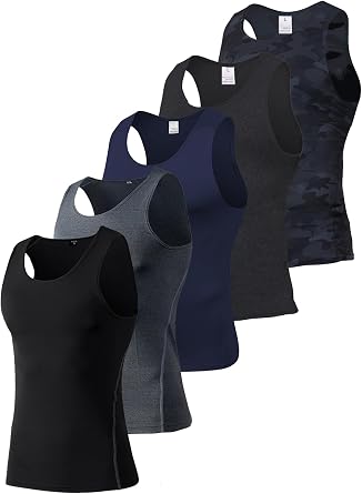 LANDUNSI 5 Pack Mens Compression Shirts Sleeveless Camouflage Athletic Workout Tank Top Sports Baselayer Running Undershirt