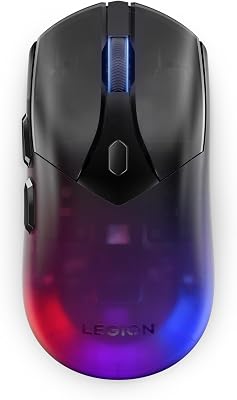 Lenovo Legion M410 – Ratón Gaming Inalámbrico RGB (6 Botones, Luz RGB de 2 Zonas, 16.000 dpi, 400 IPS, Batería Recargable de 53 Horas, Compatible con NVIDIA Reflex) – Negro Transparente