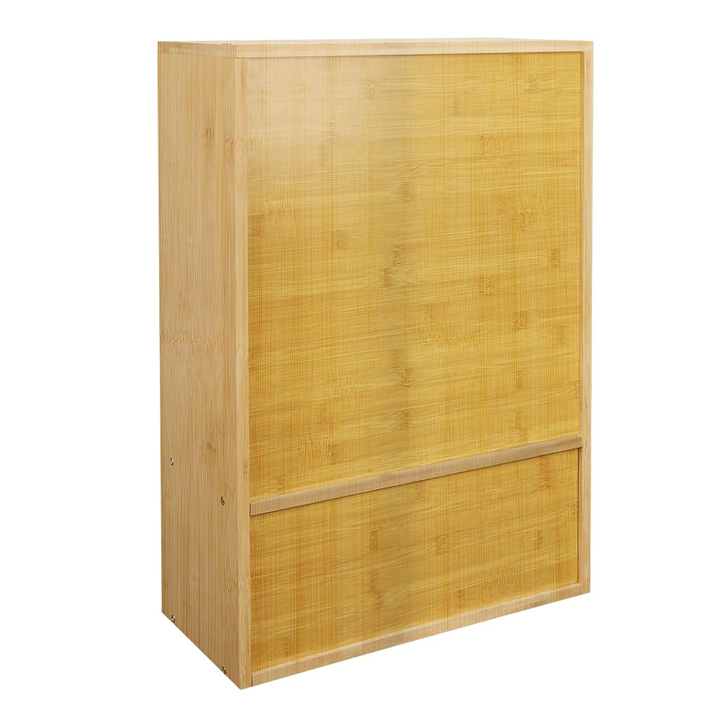 Armadietto sospeso da bagno, in bambù, con porta di ventilazione e 3 ripiani, mensola da parete per cucina e WC, salvaspazio e resistente all'umidità, 60 x 40 x 20 cm (colore legno)