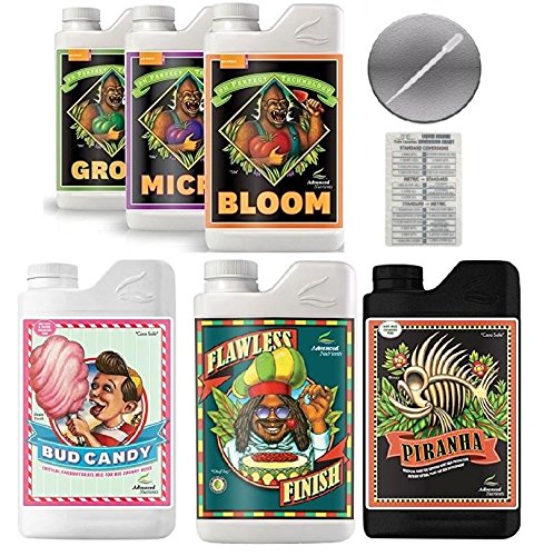 Advanced Nutrients Bloom Grow Micro 1L & Bud Candy 1L Piranha 1L Flawless Finish 1L Bundle Conversion Chart and 3mL Pipette