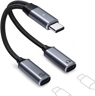 USB-C Headphone Splitter - 2 in 1 with Audio Adapter & 100WFast | USB-C Adapter for Notebooks Tablet Smartphones - White