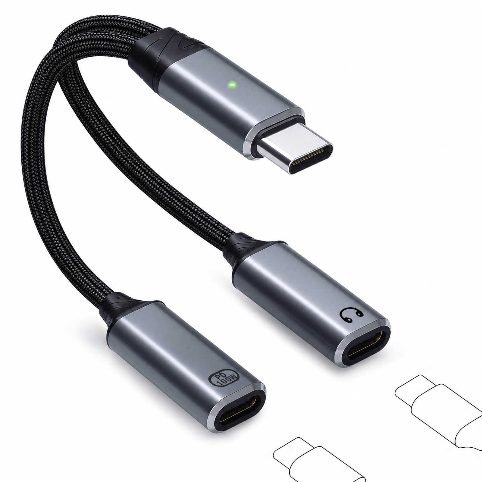 Adapter słuchawkowy USB-C rozdzielacz USB-C typu Y 2 w 1 adapterem audio szybkim ładowaniem 100W laptopa tabletu smartfona – Szary