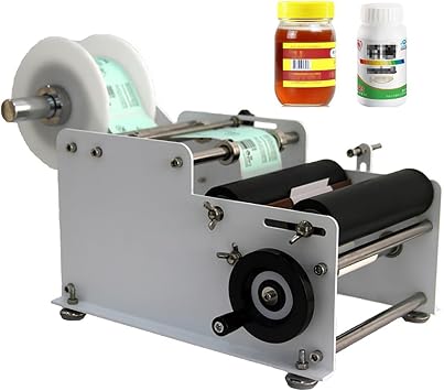 Semi -Automatic Label Applicator,Manual Round Bottle Labeling Machine with Handle,15-30pcs/min, Width 10-110mm and Length 10-300mm Adjustable,for Beverage, Foodstuff Industries