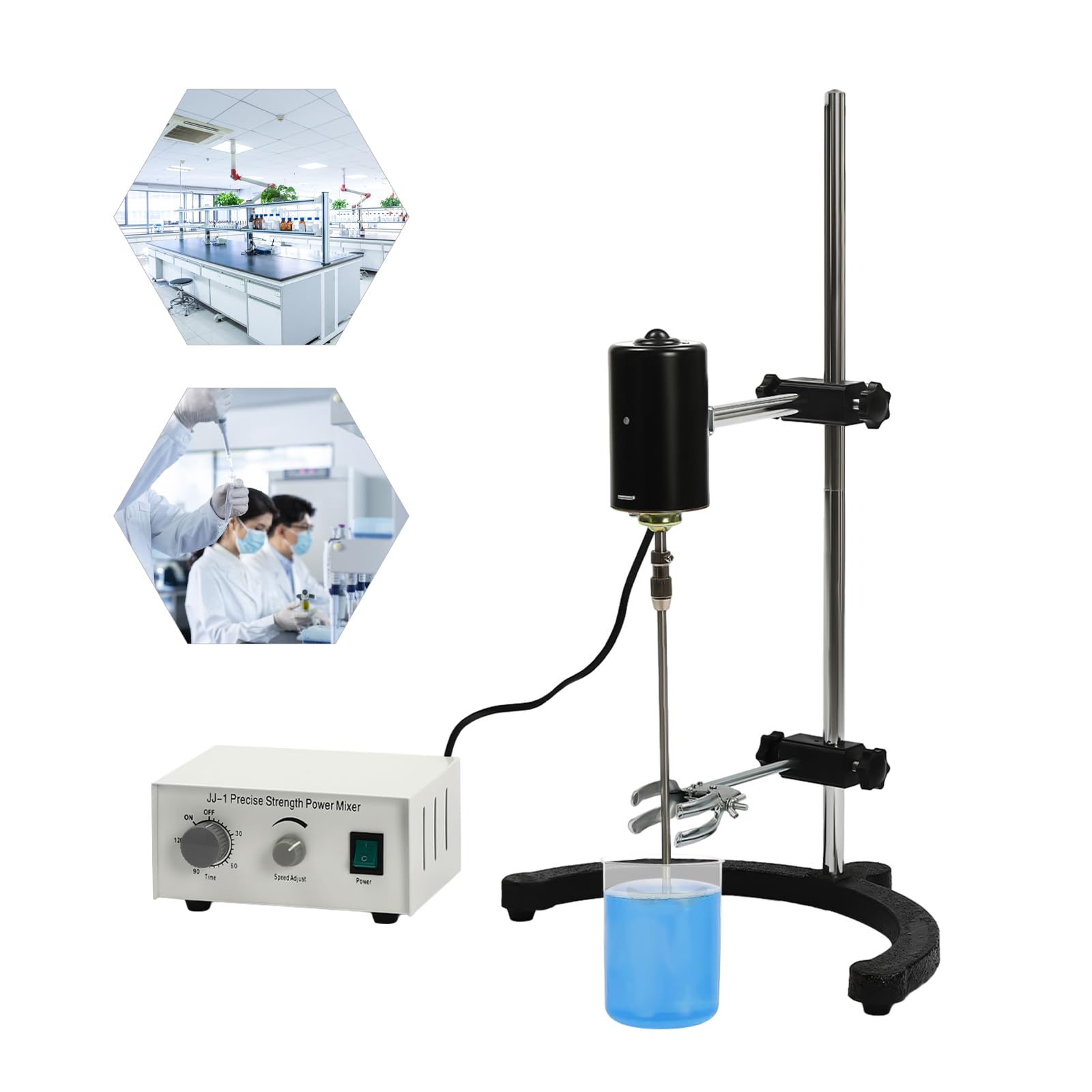 Agitador eléctrico de 100 W, Mezclador montado en la parte superior, Agitador mecánico automático de alta capacidad, Adecuado para experimentos en biología, cosméticos, suplementos dietéticos