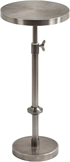 Kate and Laurel Engles Traditional Adjustable-Height Pedestal Drink Table; 10 x 10 x 30; Antique Silver; Vintage Round Indoor Metal Plant Stand with Embossed Sunburst Pattern