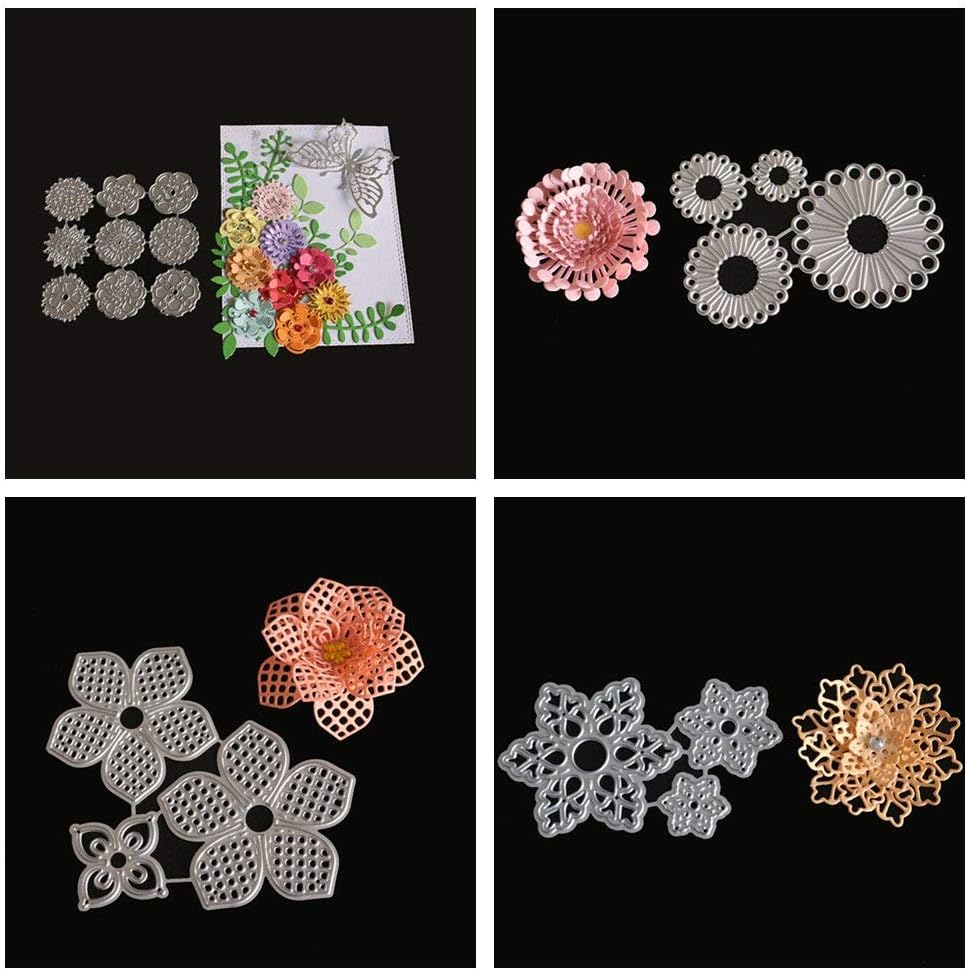 Meslio 4pcs Flower Combination Cutting Dies Metal Scrapbooking Stencils Die for DIY Embossing Photo Album Decorative DIY Paper Cards Making Gifts