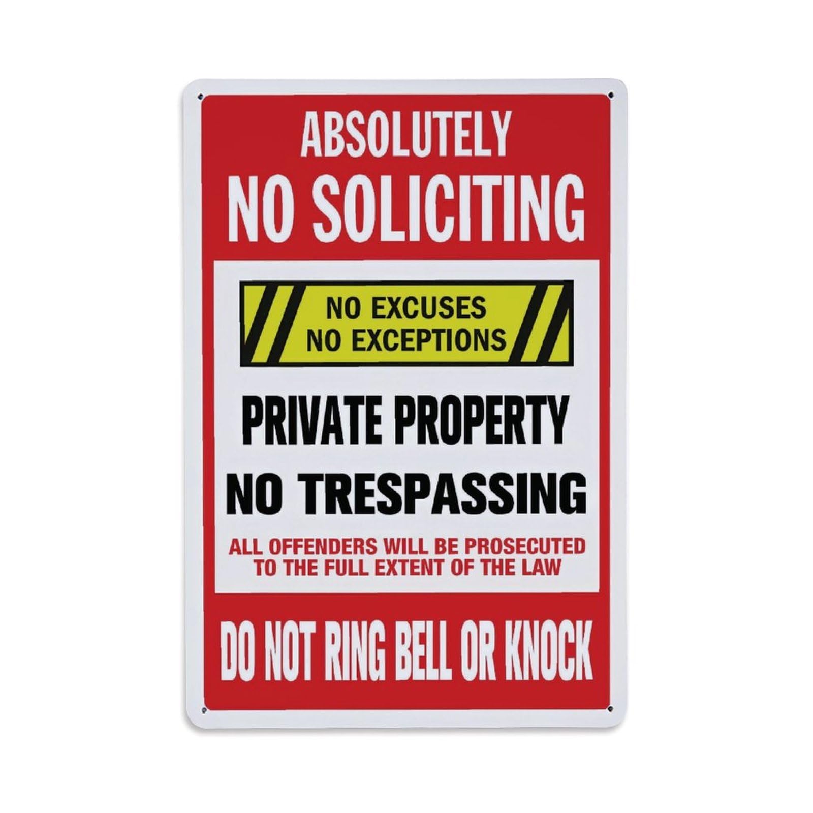 Absolutely No Soliciting Private Property Warning Vertical Sign Vintage Aluminium Metal Sign, Retro Wall Decor for Home, Bar, Garage & Farmhouse 30x20cm
