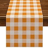 Nepnuser Orange White Buffalo Checked Plaid Table Runner Fall Harvest Gingham Thanksgiving Home Deco