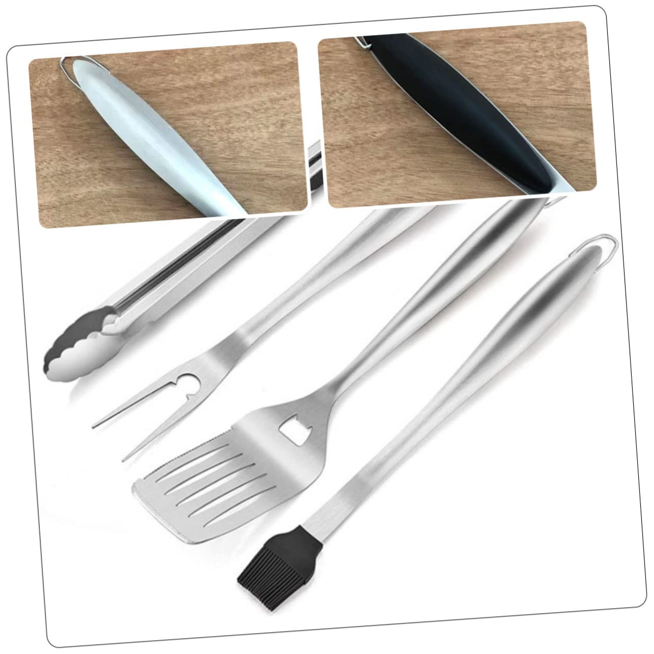 Set Utensili Barbecue Portatile in Acciaio Inox Argento | Riutilizzabile, Facile da Trasportare, per Griglia e Cottura All'aperto